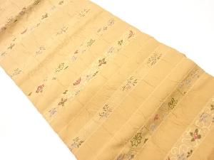 ふくれ織横縞に草花模様織出し名古屋帯